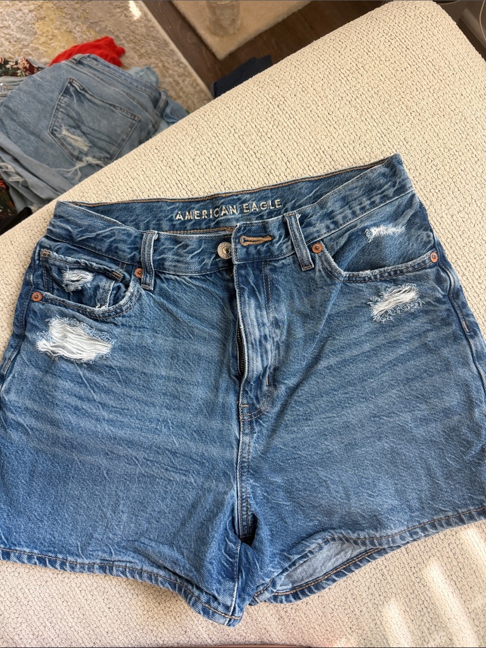 American Eagle Outfitters Distressed High-Rise Denim Shorts - Blue
